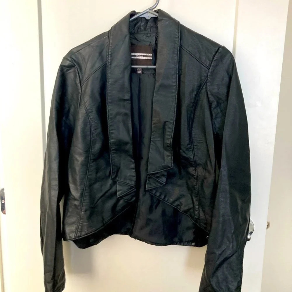 DCASUAL Sz XL Fabric & Vegan Leather Bodice  Open Jacket